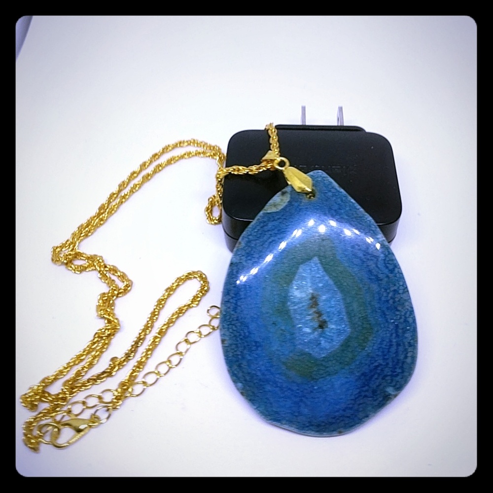 Blue geode slice necklace